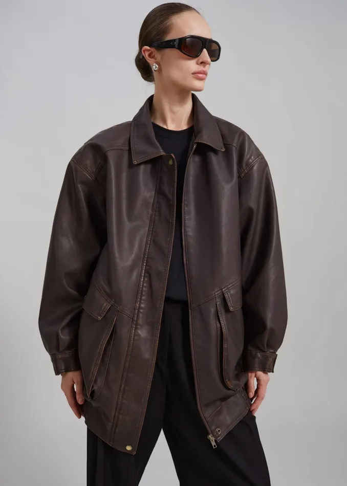 Women The Frankie Shop Outerwear Cardiff Oversized Faux Leather Jacket Brown