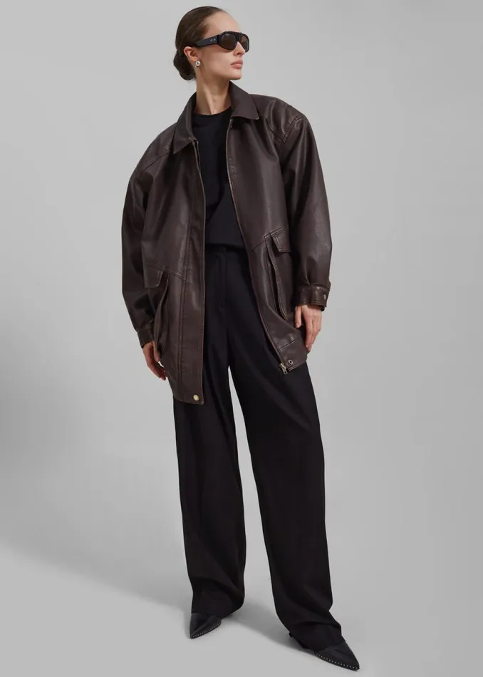 Women The Frankie Shop Outerwear Cardiff Oversized Faux Leather Jacket Brown