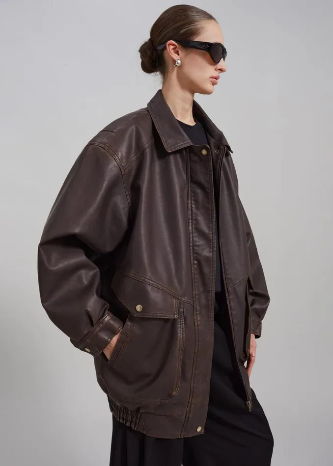 Women The Frankie Shop Outerwear Cardiff Oversized Faux Leather Jacket Brown