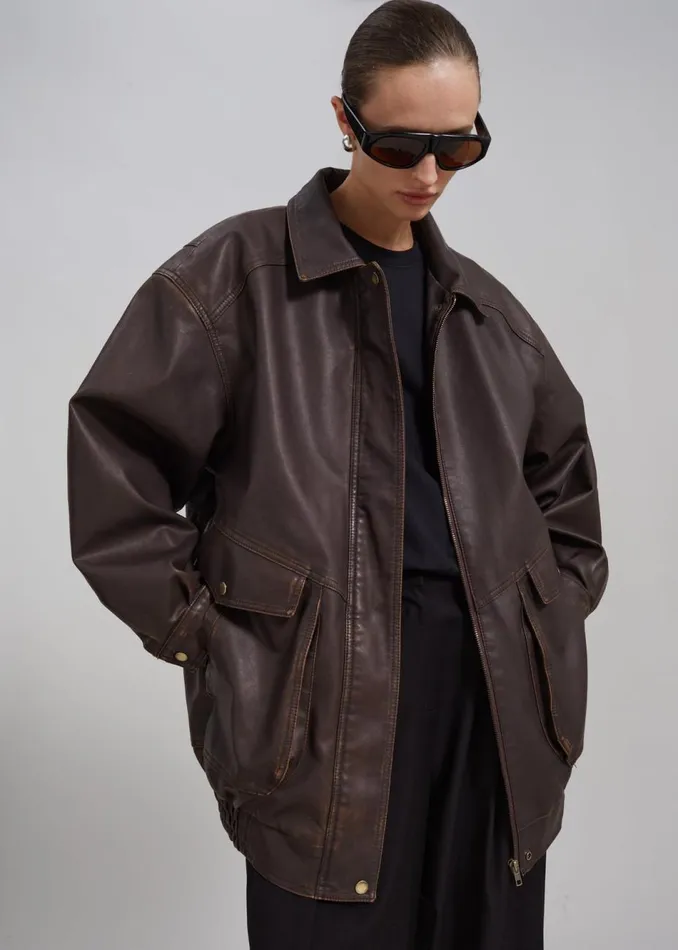 Women The Frankie Shop Outerwear Cardiff Oversized Faux Leather Jacket Brown