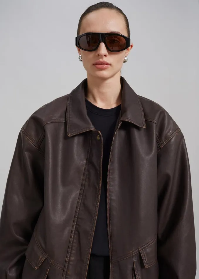 Women The Frankie Shop Outerwear Cardiff Oversized Faux Leather Jacket Brown