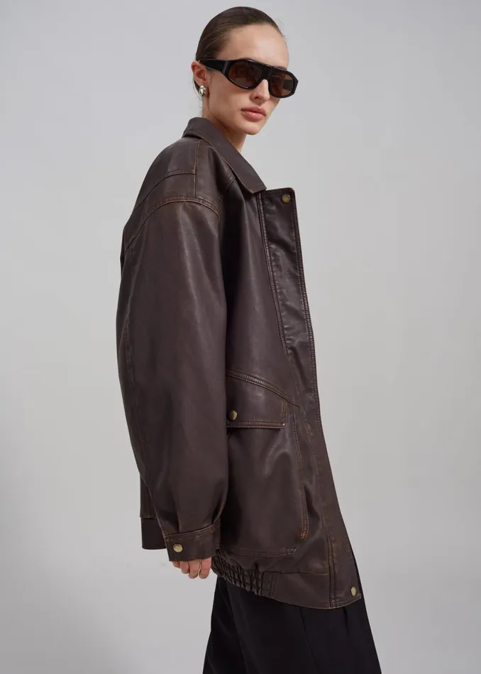 Women The Frankie Shop Outerwear Cardiff Oversized Faux Leather Jacket Brown