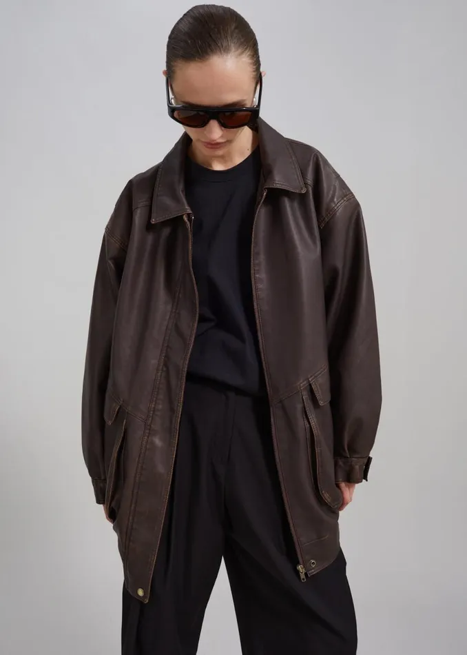 Women The Frankie Shop Outerwear Cardiff Oversized Faux Leather Jacket Brown