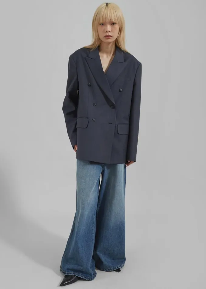 Women The Frankie Shop Outerwear Carmen Double Breasted Blazer Charcoal