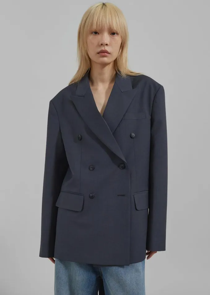 Women The Frankie Shop Outerwear Carmen Double Breasted Blazer Charcoal