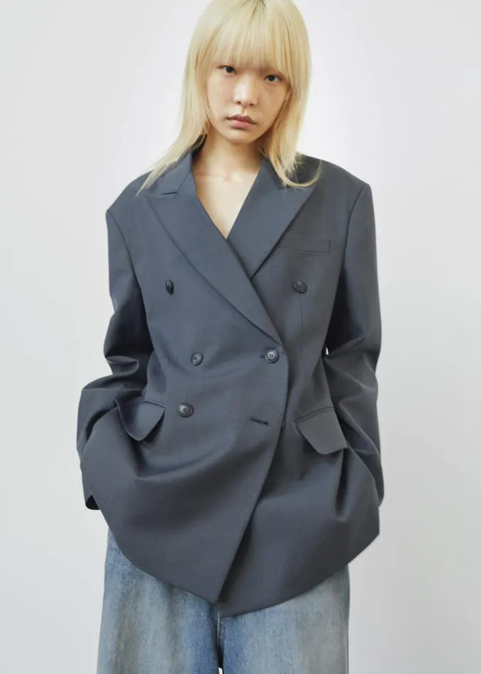 Women The Frankie Shop Outerwear Carmen Double Breasted Blazer Charcoal