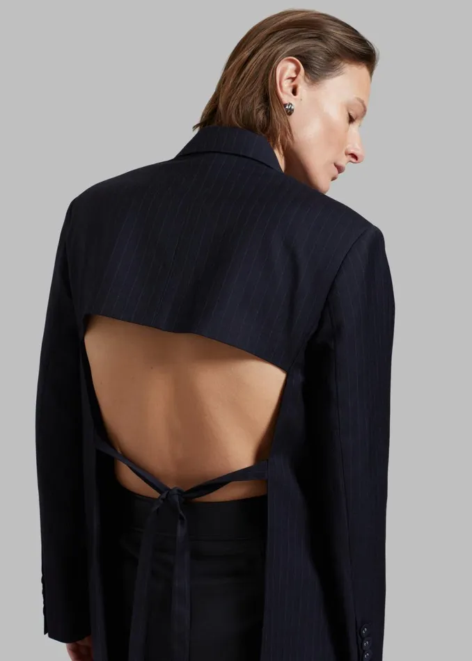 Women The Frankie Shop Outerwear Cedric Open Back Blazer Navy Stripe