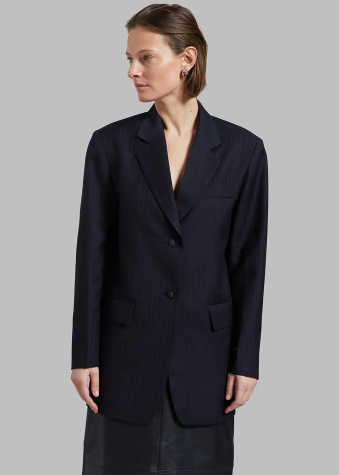 Women The Frankie Shop Outerwear Cedric Open Back Blazer Navy Stripe