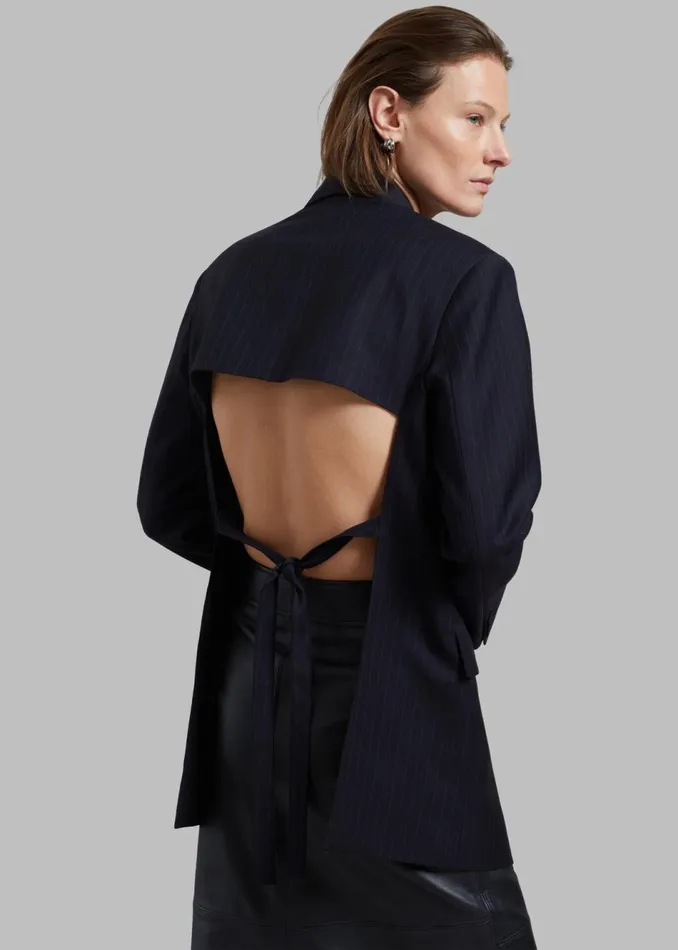Women The Frankie Shop Outerwear Cedric Open Back Blazer Navy Stripe