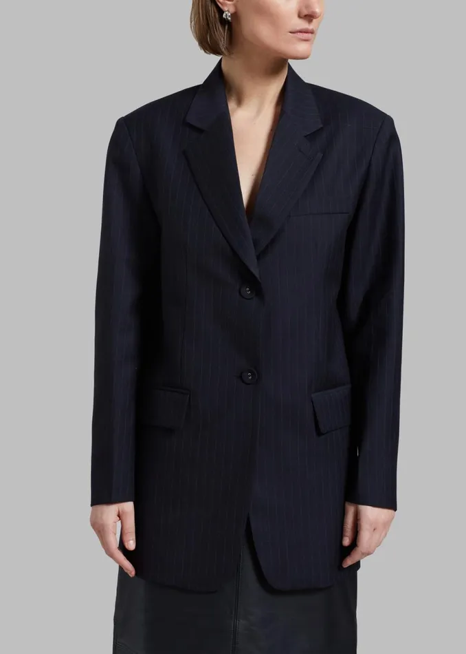 Women The Frankie Shop Outerwear Cedric Open Back Blazer Navy Stripe