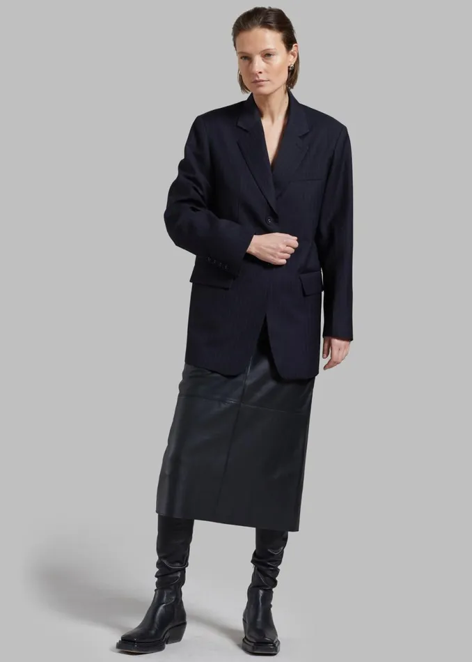 Women The Frankie Shop Outerwear Cedric Open Back Blazer Navy Stripe