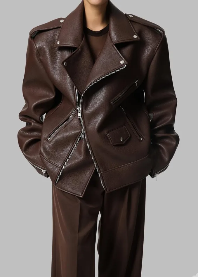 Women The Frankie Shop Outerwear Chicago Oversized Biker Jacket Brown