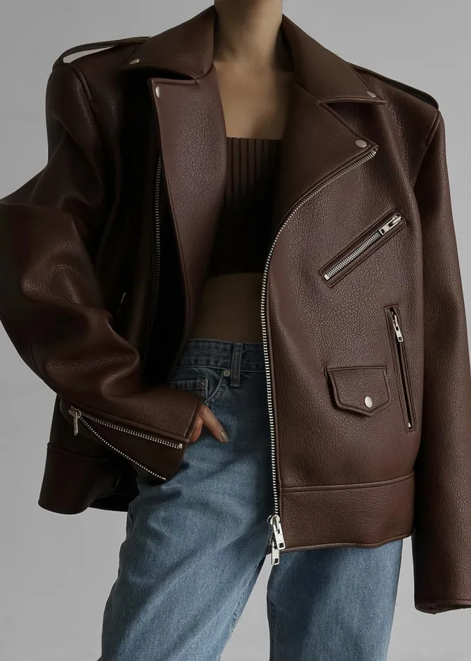 Women The Frankie Shop Outerwear Chicago Oversized Biker Jacket Brown