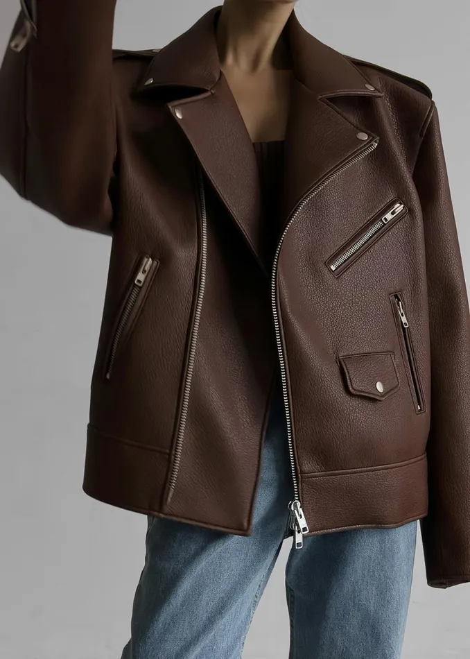 Women The Frankie Shop Outerwear Chicago Oversized Biker Jacket Brown