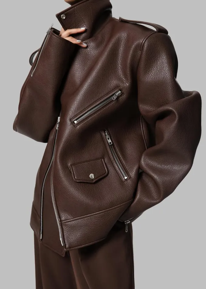 Women The Frankie Shop Outerwear Chicago Oversized Biker Jacket Brown