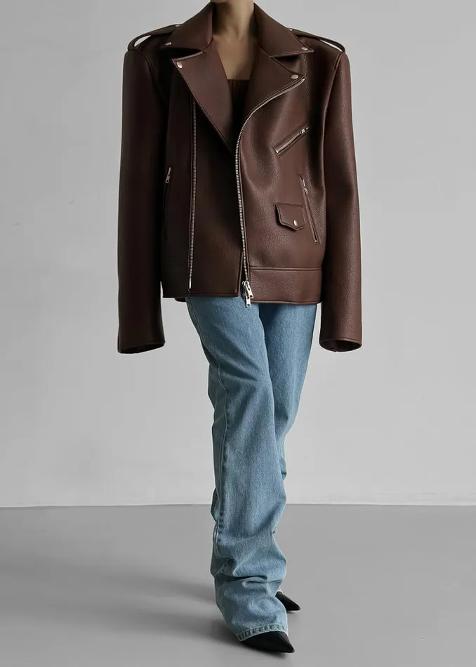 Women The Frankie Shop Outerwear Chicago Oversized Biker Jacket Brown