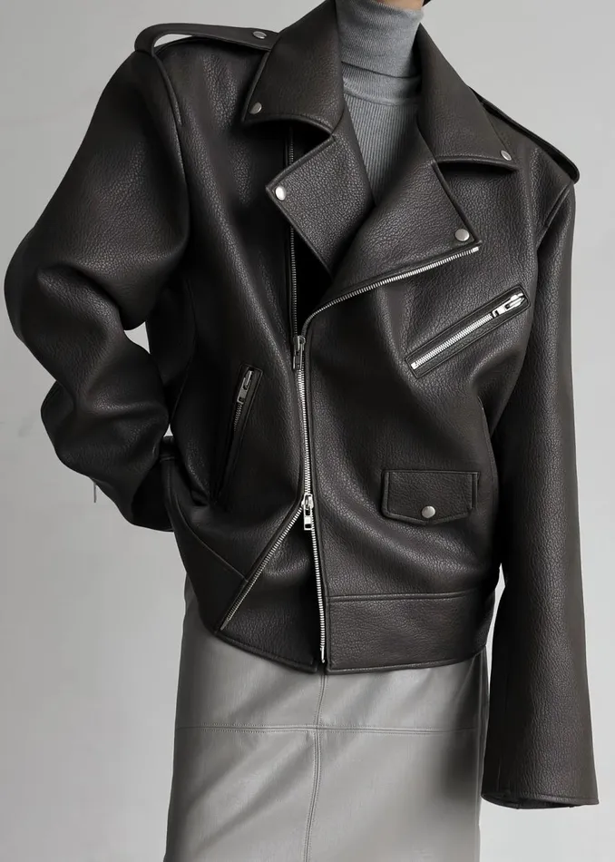Women The Frankie Shop Outerwear Chicago Oversized Biker Jacket Charcoal