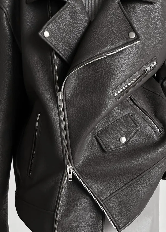 Women The Frankie Shop Outerwear Chicago Oversized Biker Jacket Charcoal