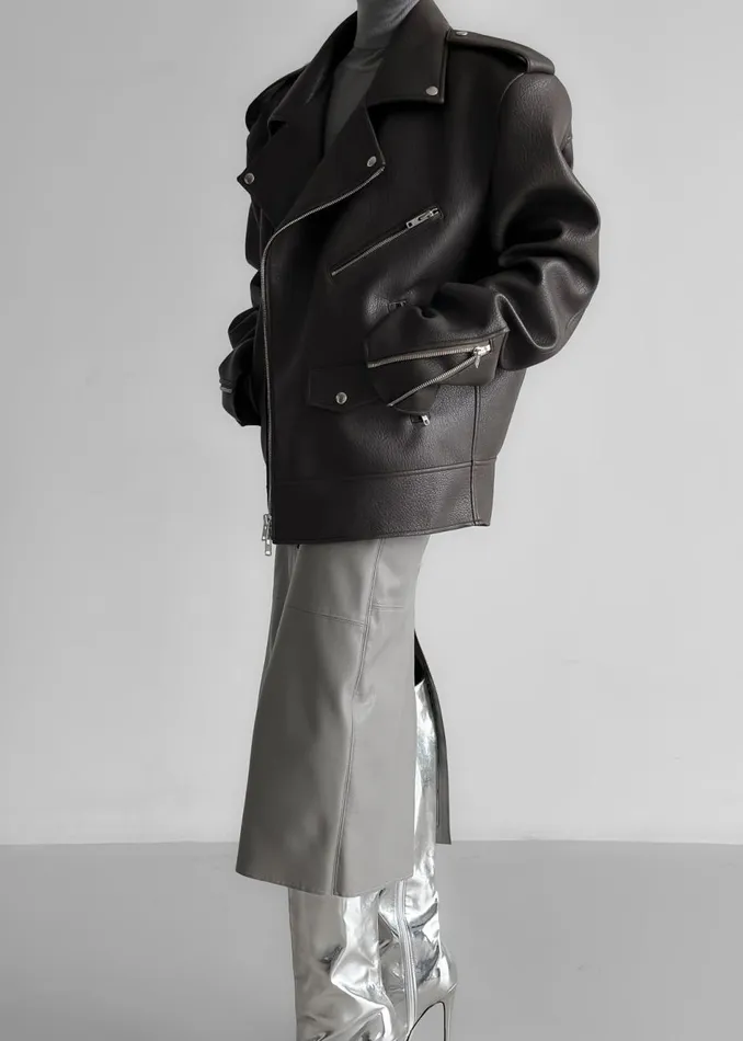 Women The Frankie Shop Outerwear Chicago Oversized Biker Jacket Charcoal