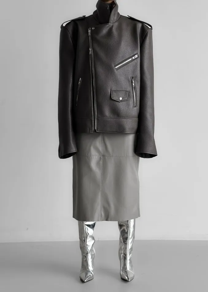 Women The Frankie Shop Outerwear Chicago Oversized Biker Jacket Charcoal
