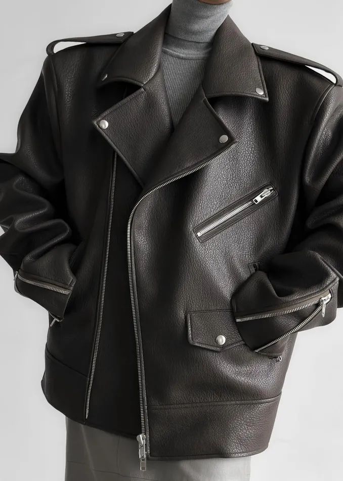 Women The Frankie Shop Outerwear Chicago Oversized Biker Jacket Charcoal