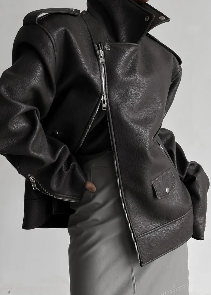 Women The Frankie Shop Outerwear Chicago Oversized Biker Jacket Charcoal