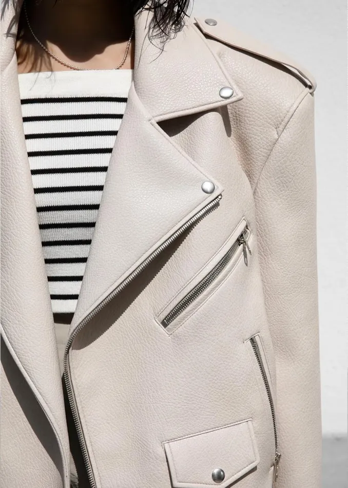 Women The Frankie Shop Outerwear Chicago Oversized Biker Jacket Cream