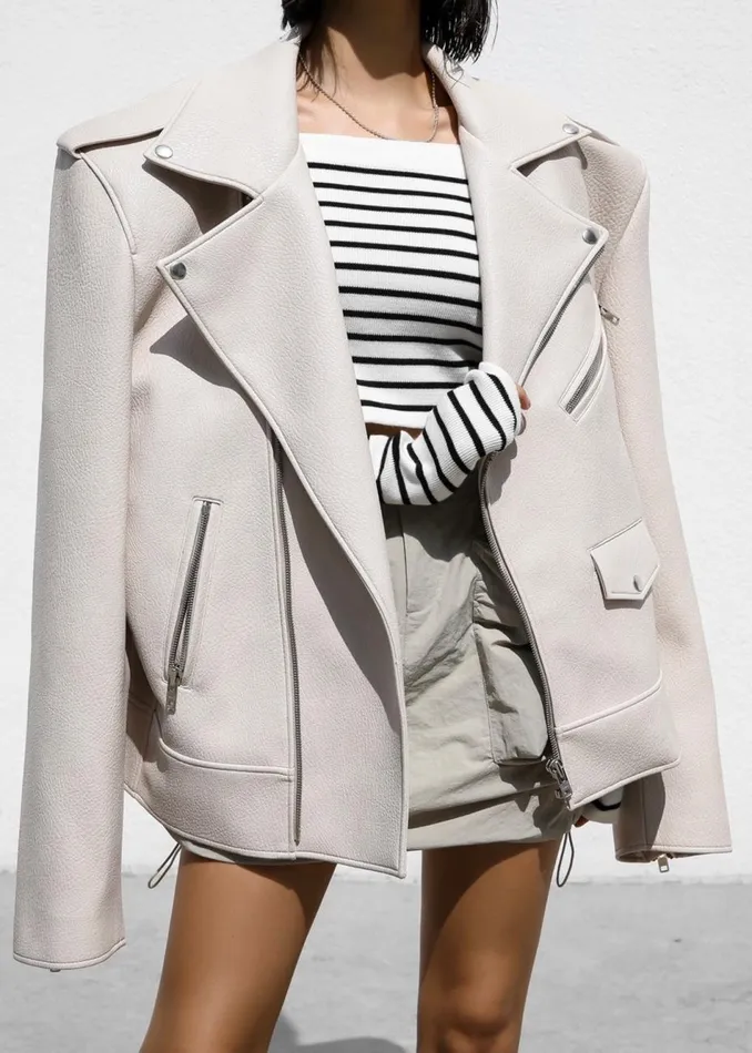 Women The Frankie Shop Outerwear Chicago Oversized Biker Jacket Cream