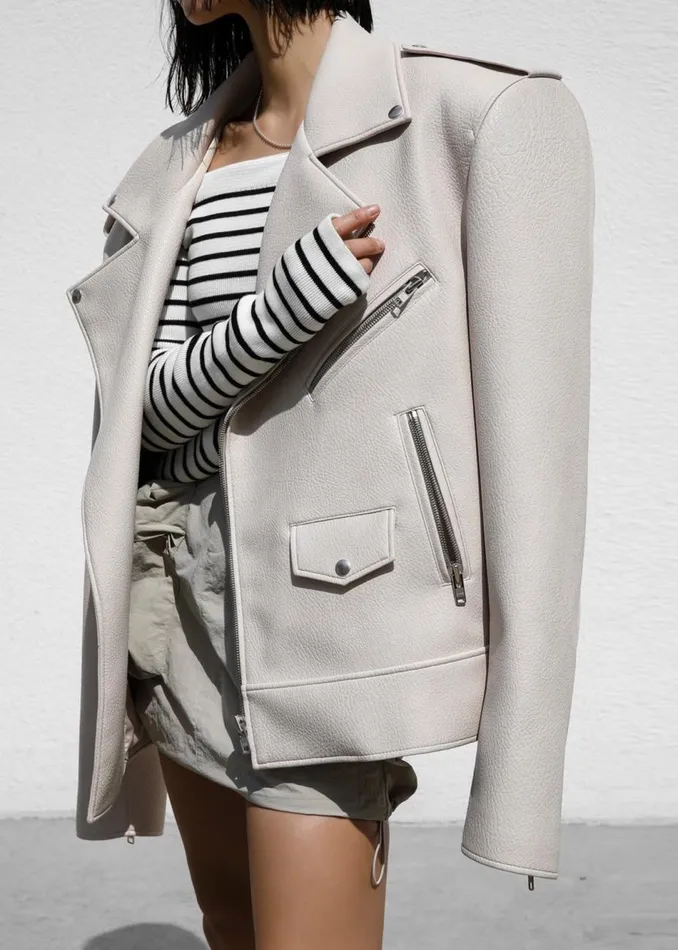 Women The Frankie Shop Outerwear Chicago Oversized Biker Jacket Cream