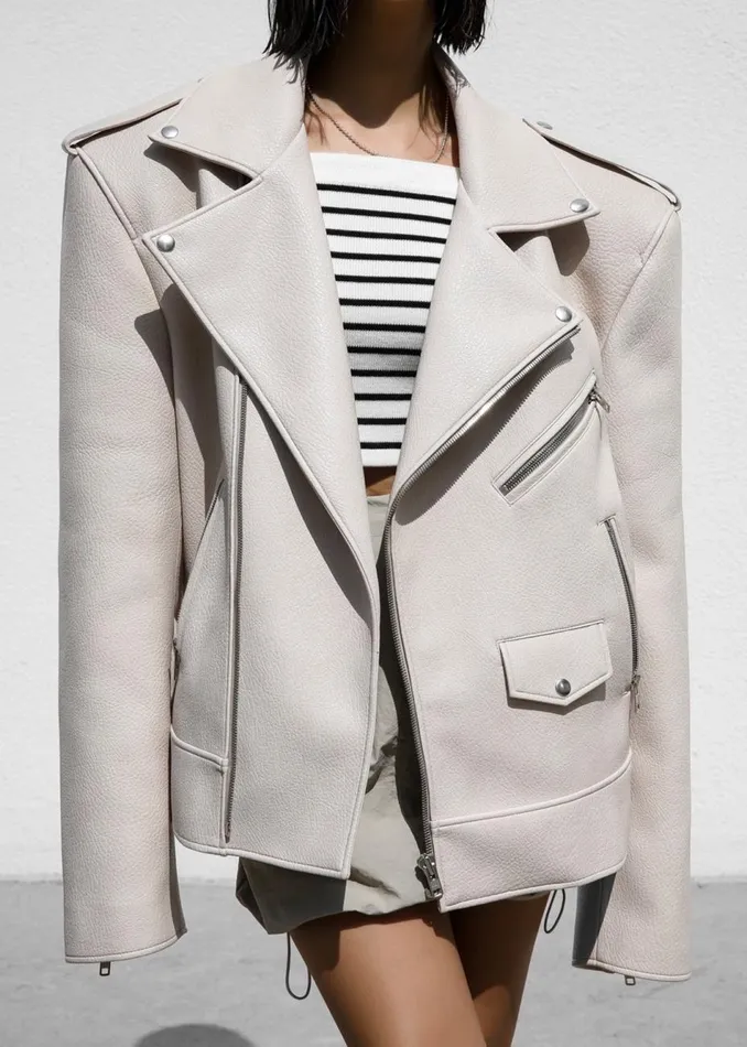 Women The Frankie Shop Outerwear Chicago Oversized Biker Jacket Cream