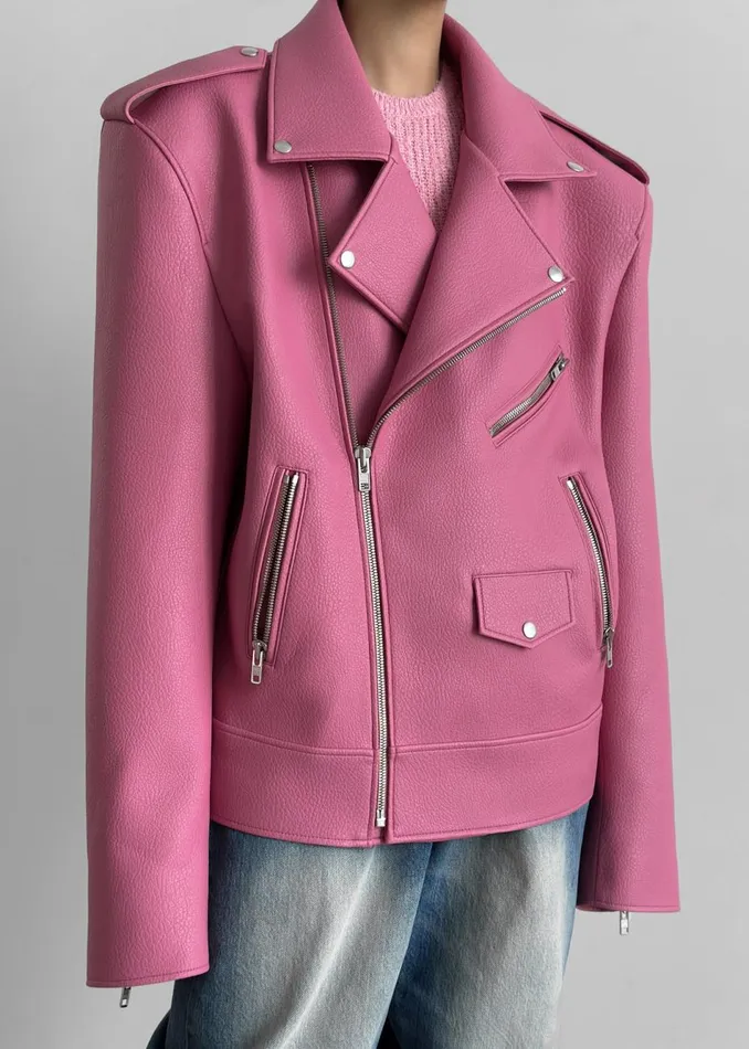Women The Frankie Shop Outerwear Chicago Oversized Biker Jacket Pink