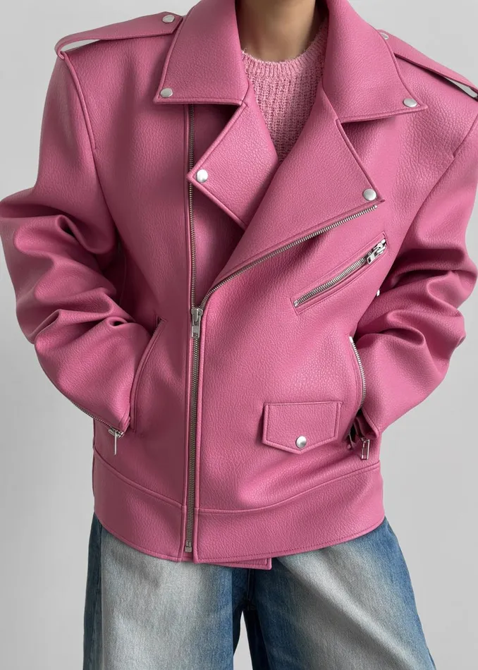 Women The Frankie Shop Outerwear Chicago Oversized Biker Jacket Pink