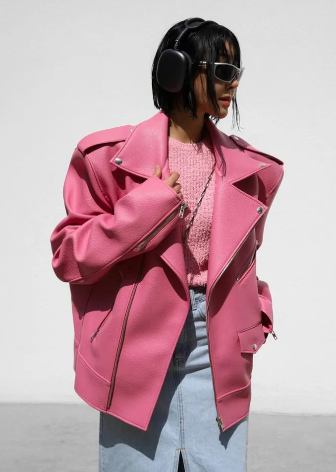 Women The Frankie Shop Outerwear Chicago Oversized Biker Jacket Pink