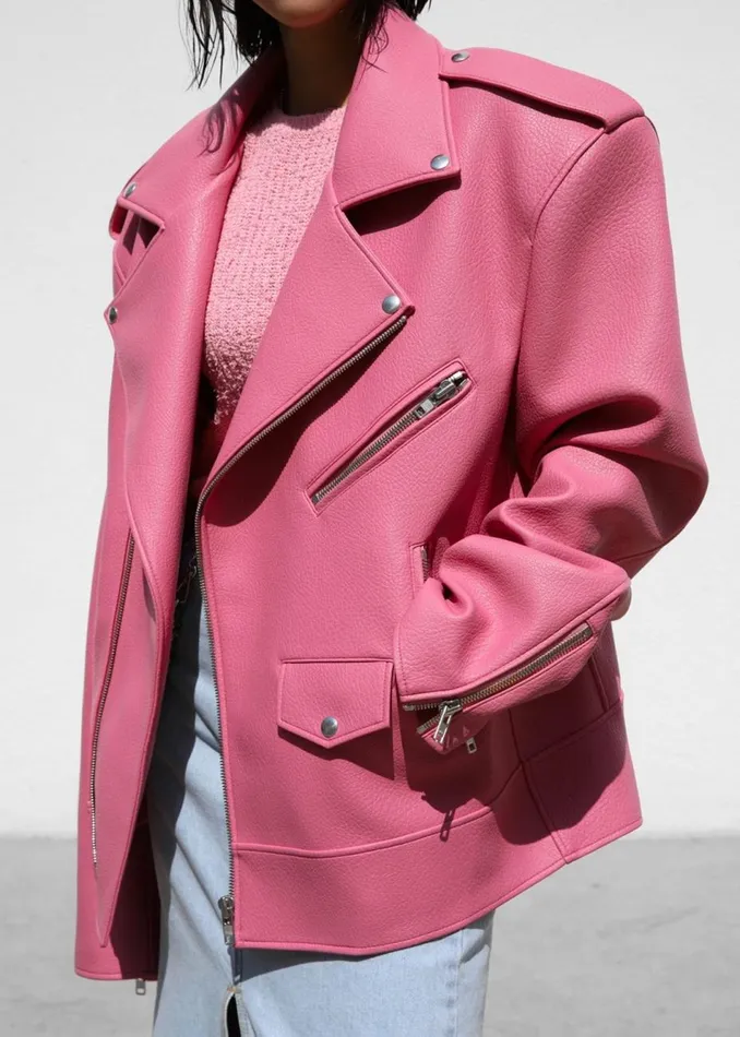 Women The Frankie Shop Outerwear Chicago Oversized Biker Jacket Pink
