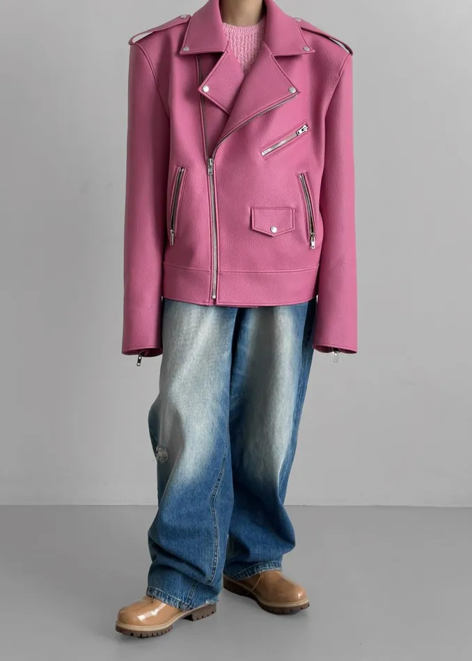 Women The Frankie Shop Outerwear Chicago Oversized Biker Jacket Pink