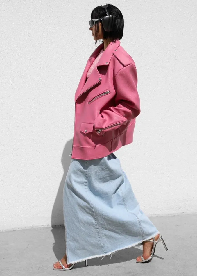 Women The Frankie Shop Outerwear Chicago Oversized Biker Jacket Pink