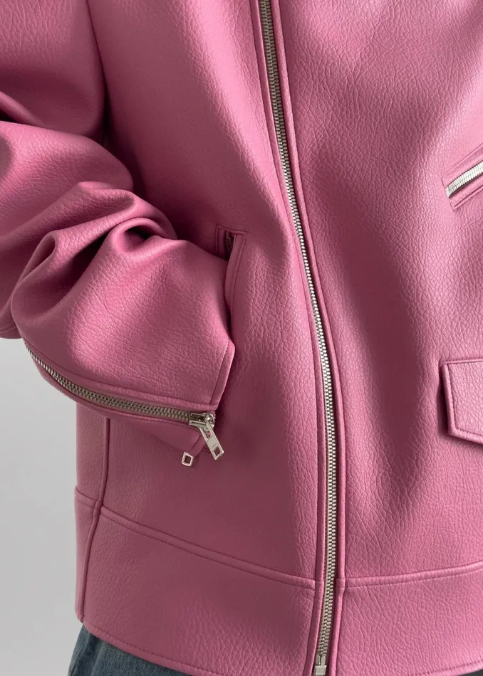 Women The Frankie Shop Outerwear Chicago Oversized Biker Jacket Pink