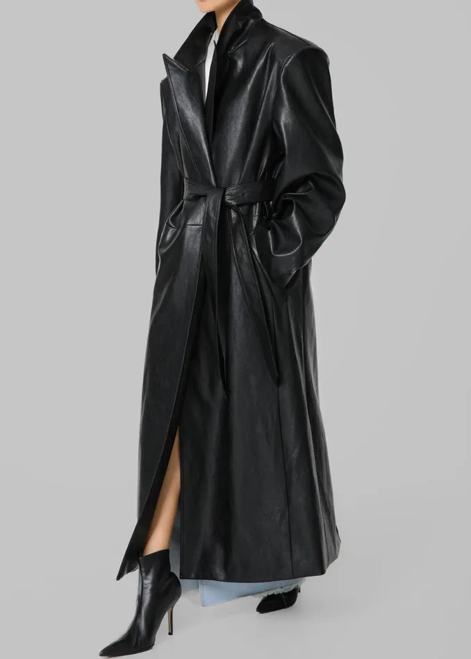 Women The Frankie Shop Outerwear Connie Faux Leather Belted Trench Coat Black