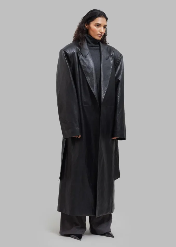 Women The Frankie Shop Outerwear Connie Faux Leather Belted Trench Coat Black
