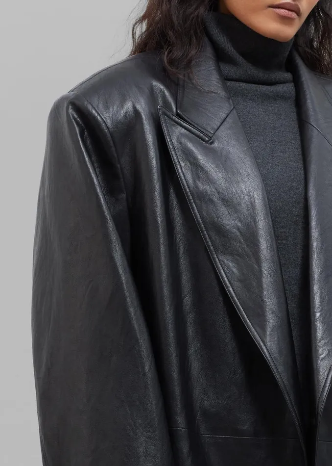 Women The Frankie Shop Outerwear Connie Faux Leather Belted Trench Coat Black