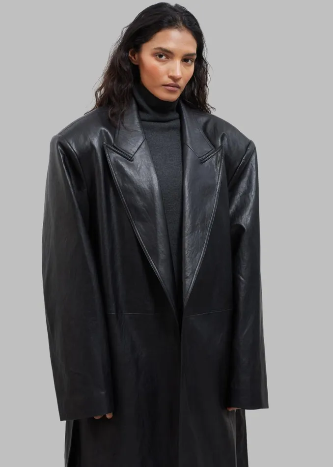 Women The Frankie Shop Outerwear Connie Faux Leather Belted Trench Coat Black