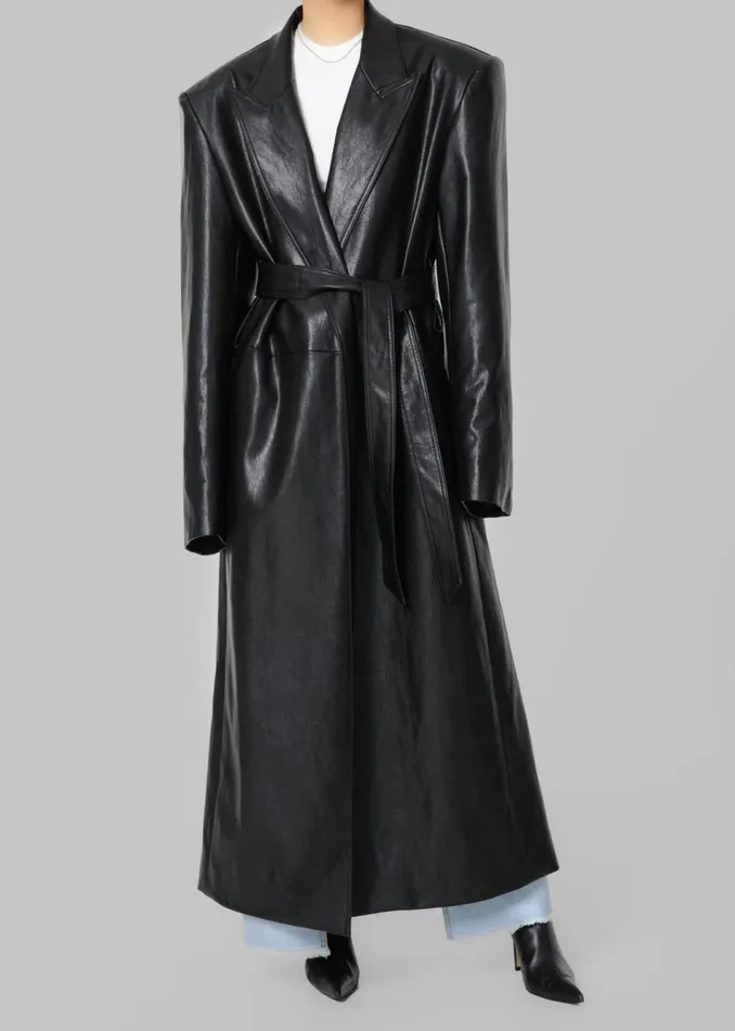 Women The Frankie Shop Outerwear Connie Faux Leather Belted Trench Coat Black