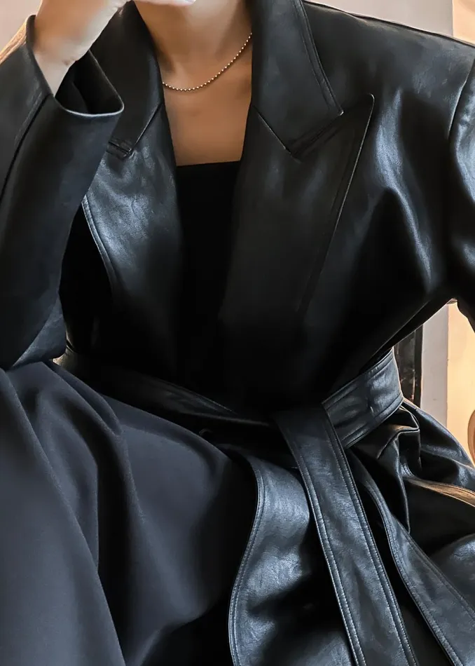 Women The Frankie Shop Outerwear Connie Faux Leather Belted Trench Coat Black