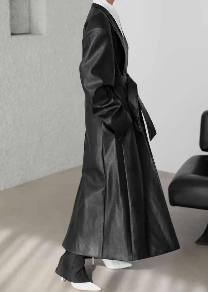 Women The Frankie Shop Outerwear Connie Faux Leather Belted Trench Coat Black