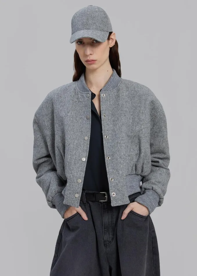 Women The Frankie Shop Outerwear Debbie Wool Bomber Grey Melange