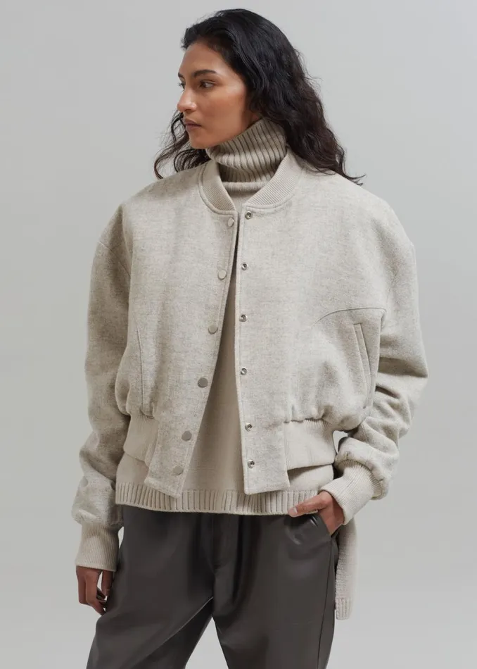 Women The Frankie Shop Outerwear Debbie Wool Bomber Taupe Melange