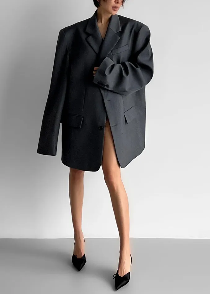 Women The Frankie Shop Outerwear Dee Maxi Oversized Blazer Charcoal