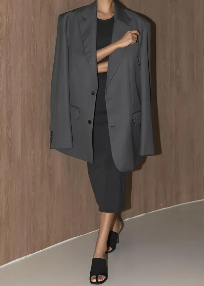 Women The Frankie Shop Outerwear Dee Maxi Oversized Blazer Charcoal