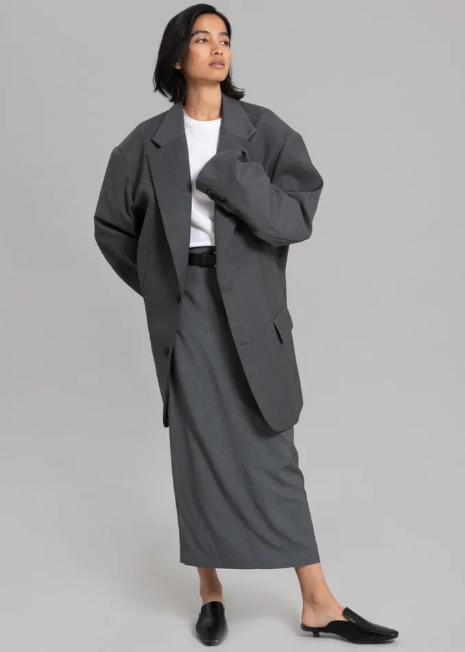 Women The Frankie Shop Outerwear Dee Maxi Oversized Blazer Charcoal