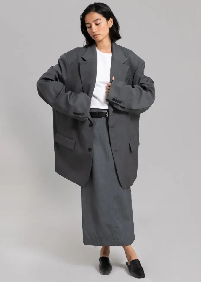 Women The Frankie Shop Outerwear Dee Maxi Oversized Blazer Charcoal